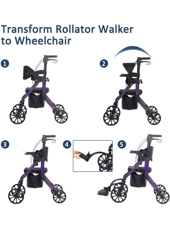 Elenker 2 in 1 Rollator Walker & Transport Chair