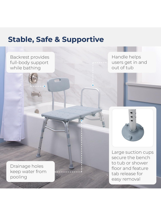 Tub Transfer Bench For Bathtub, Height Adjustable Shower Bench with Backrest