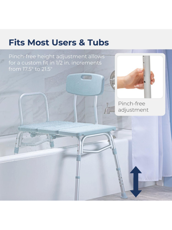 Tub Transfer Bench For Bathtub, Height Adjustable Shower Bench with Backrest