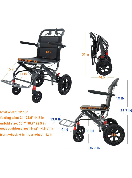 Ultra-lightweight, quick-folding aluminum travel wheelchair