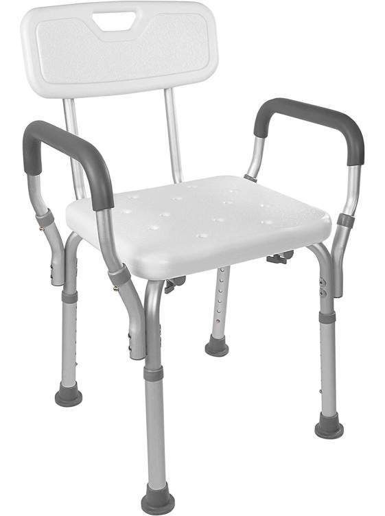 Shower Chair Bath Seat with Padded Arms, Removable Back