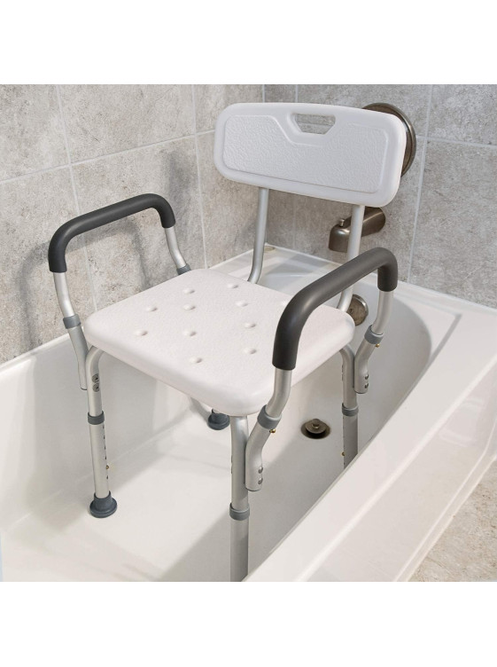 Shower Chair Bath Seat with Padded Arms, Removable Back